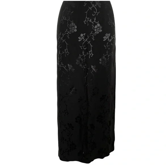 Blue Stem vintage women floral satin embossed chiffon Chinese maxi size 10 black - Picture 9 of 9
